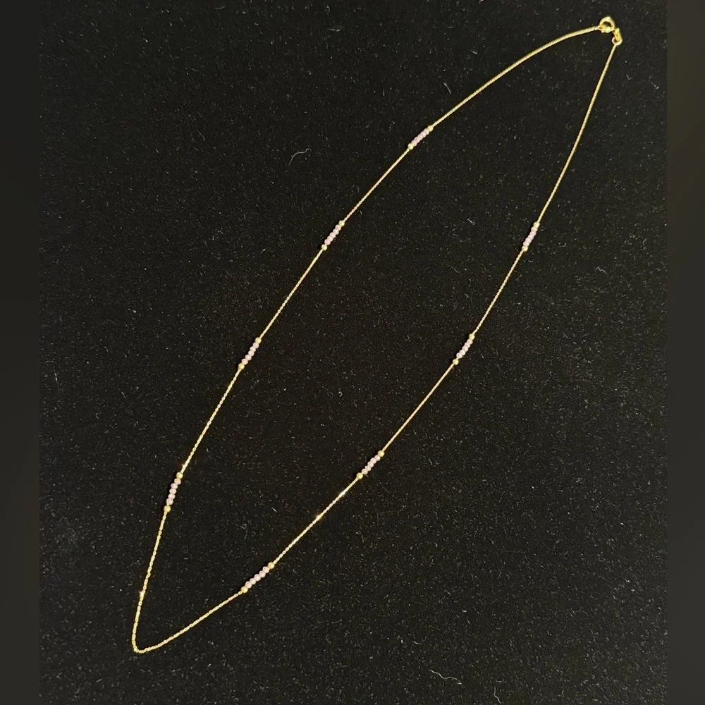 10k yellow gold amethyst bead station necklace - Picture 6 of 8